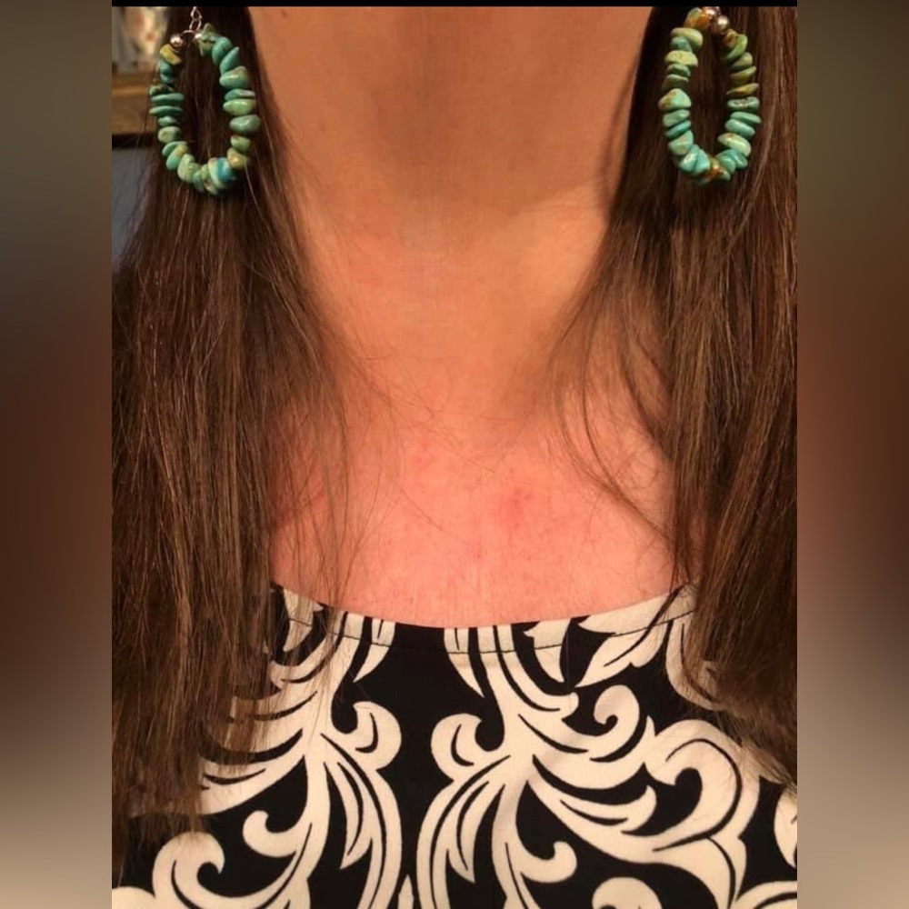 Beautiful SasSpurilla turquoise nugget hoops
